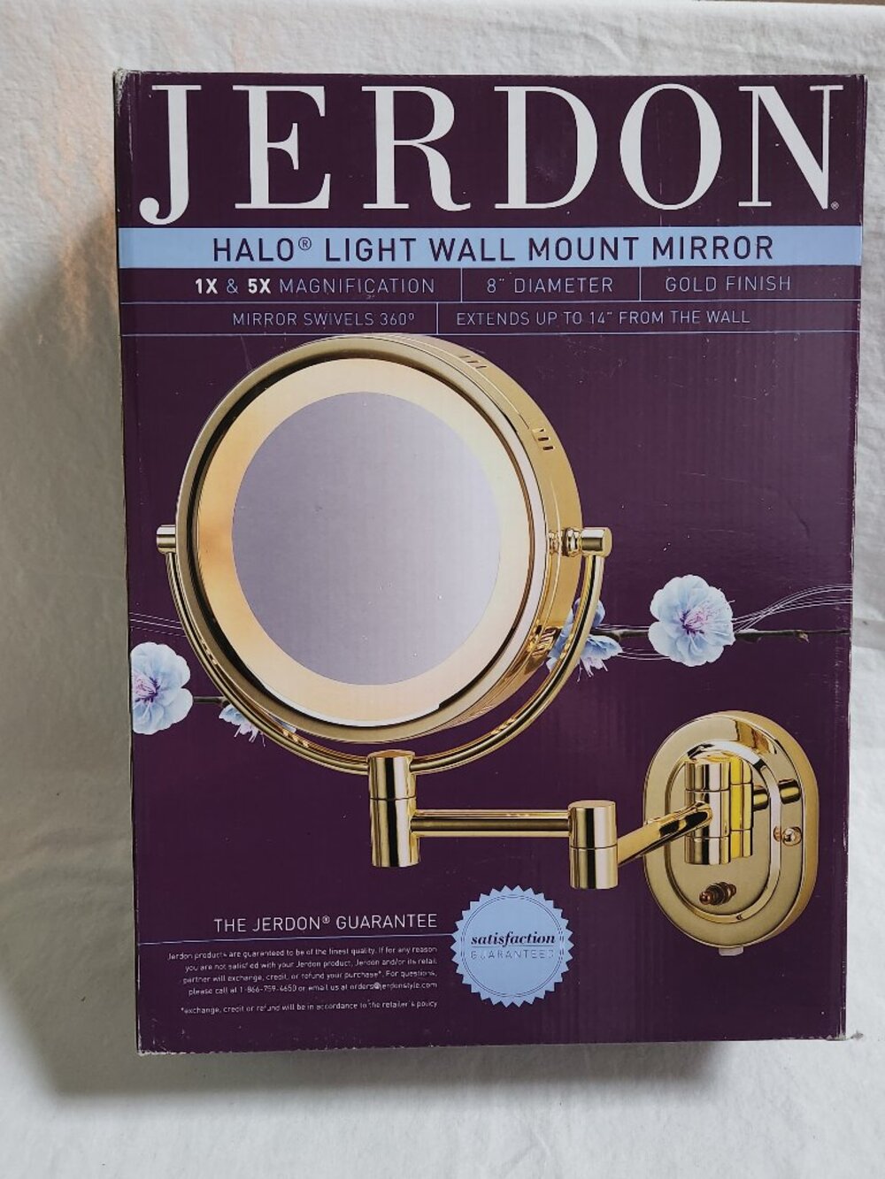 Jerdon Gold Halo Light Wall Mount Makeup Mirror NEW